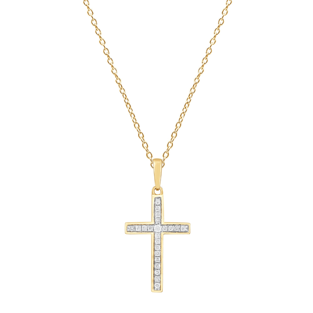 Cross Necklace with 0.10ct of Diamonds in 9ct Yellow Gold Bevilles Jewellers 