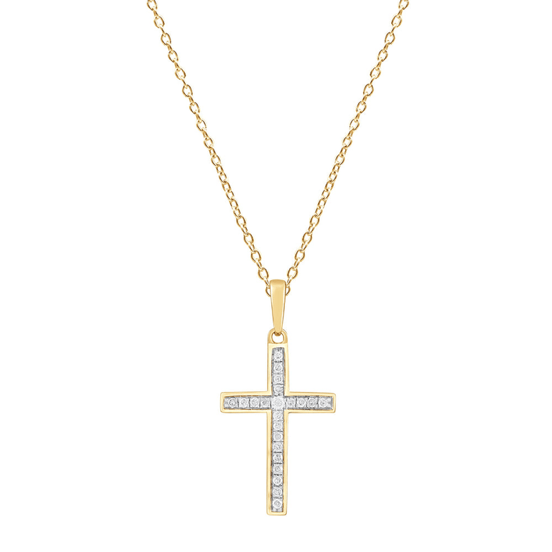 Cross Necklace with 0.10ct of Diamonds in 9ct Yellow Gold Bevilles Jewellers 