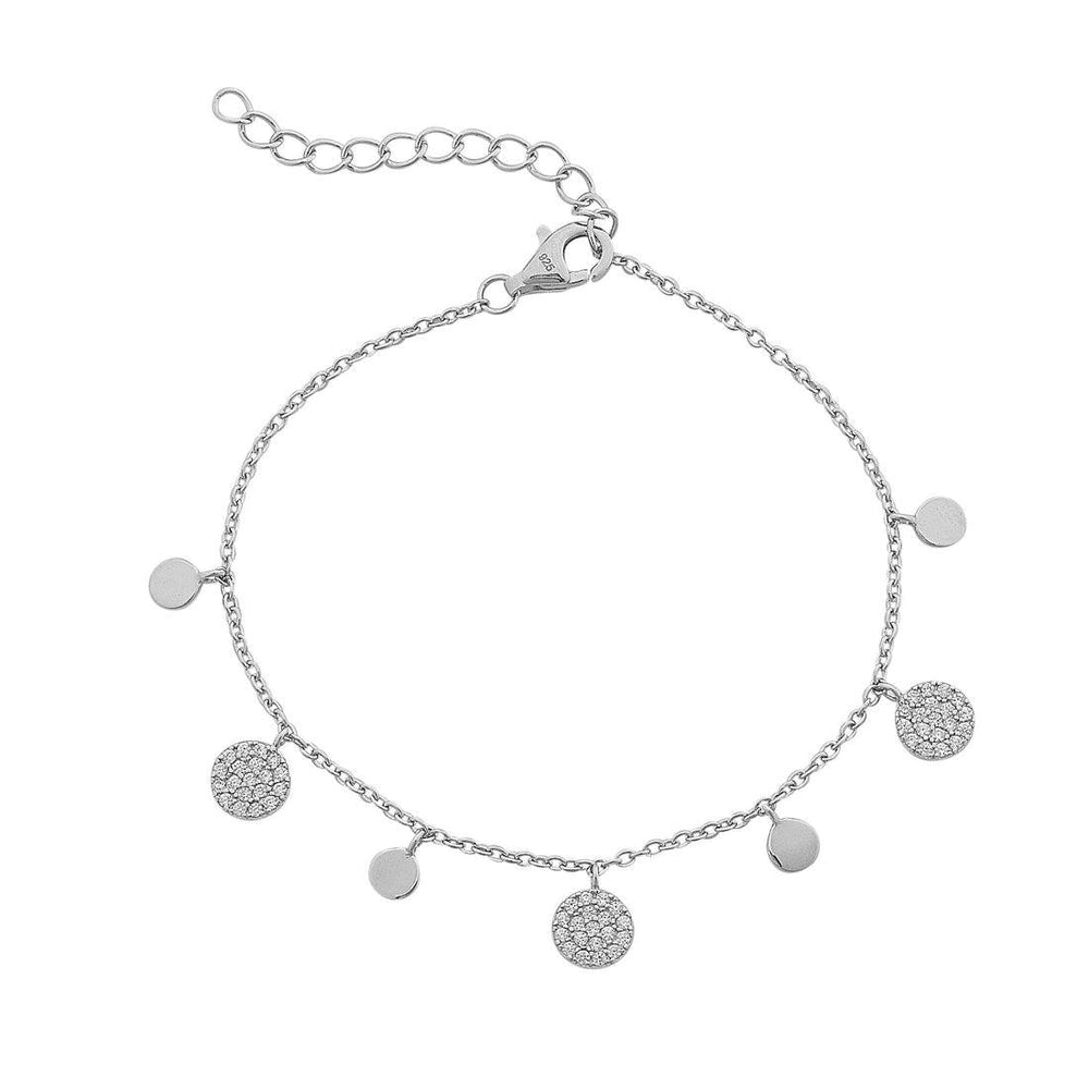 Sterling Silver Plain and Large Cubic Zirconia Pave Disc Bracelet Bangles Bevilles 