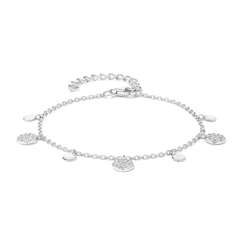 20cm Alternating Plain and Pave Cubic Zirconia Discs Bracelet in Sterling Silver Bangles Bevilles 