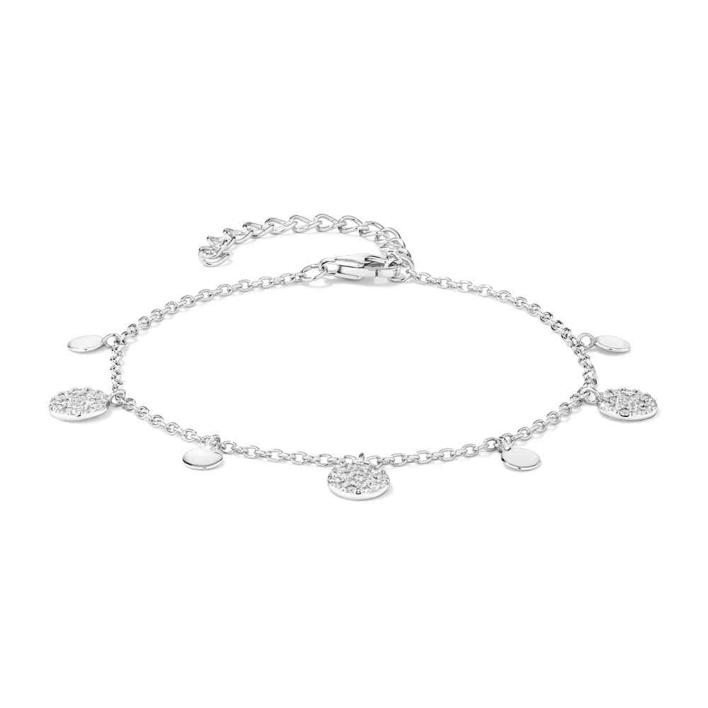 20cm Alternating Plain and Pave Cubic Zirconia Discs Bracelet in Sterling Silver Bracelets Bevilles 