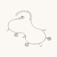 20cm Alternating Plain and Pave Cubic Zirconia Discs Bracelet in Sterling Silver Bangles Bevilles 