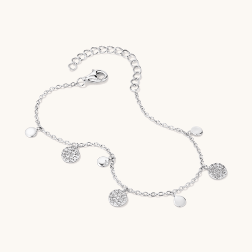20cm Alternating Plain and Pave Cubic Zirconia Discs Bracelet in Sterling Silver Bangles Bevilles 