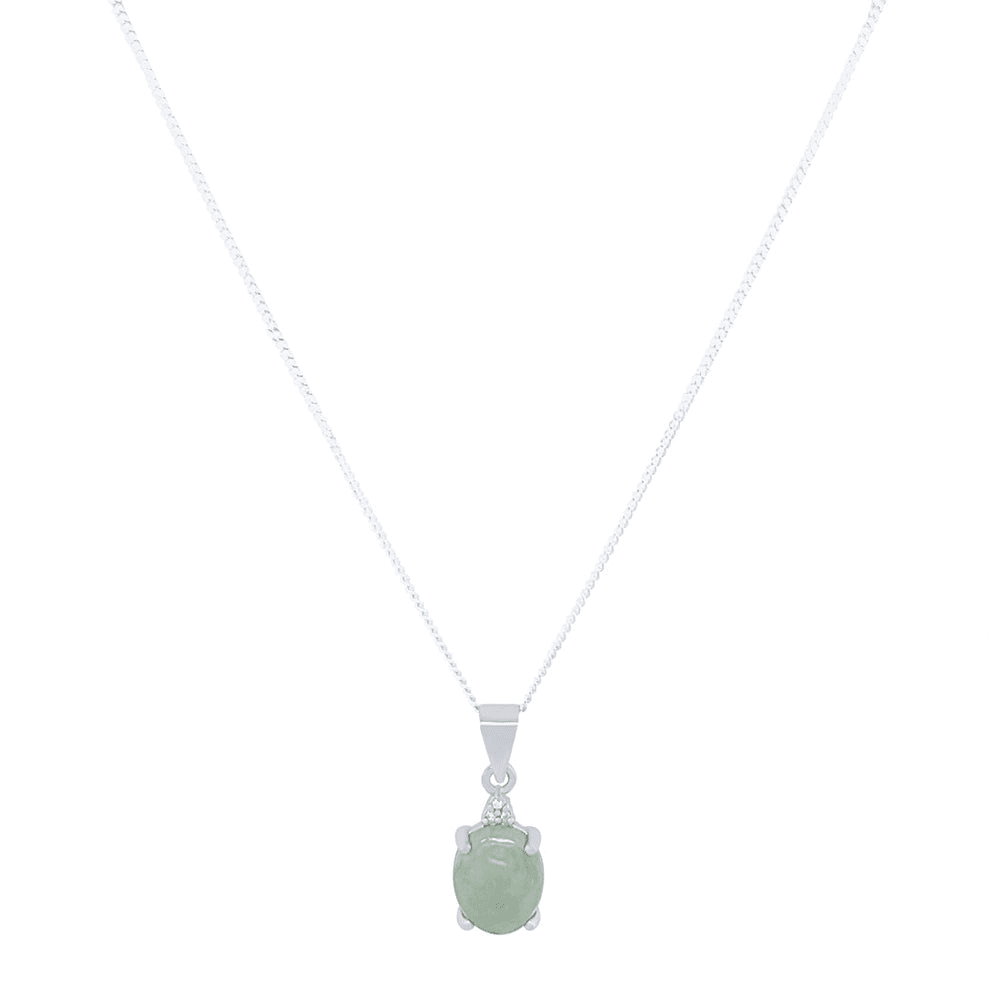 Oval Cut Jade and Diamond Jewellery Set in Sterling Silver Pendants Bevilles 
