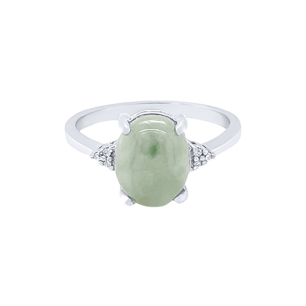 Oval Cut Jade and Diamond Jewellery Set in Sterling Silver Pendants Bevilles 