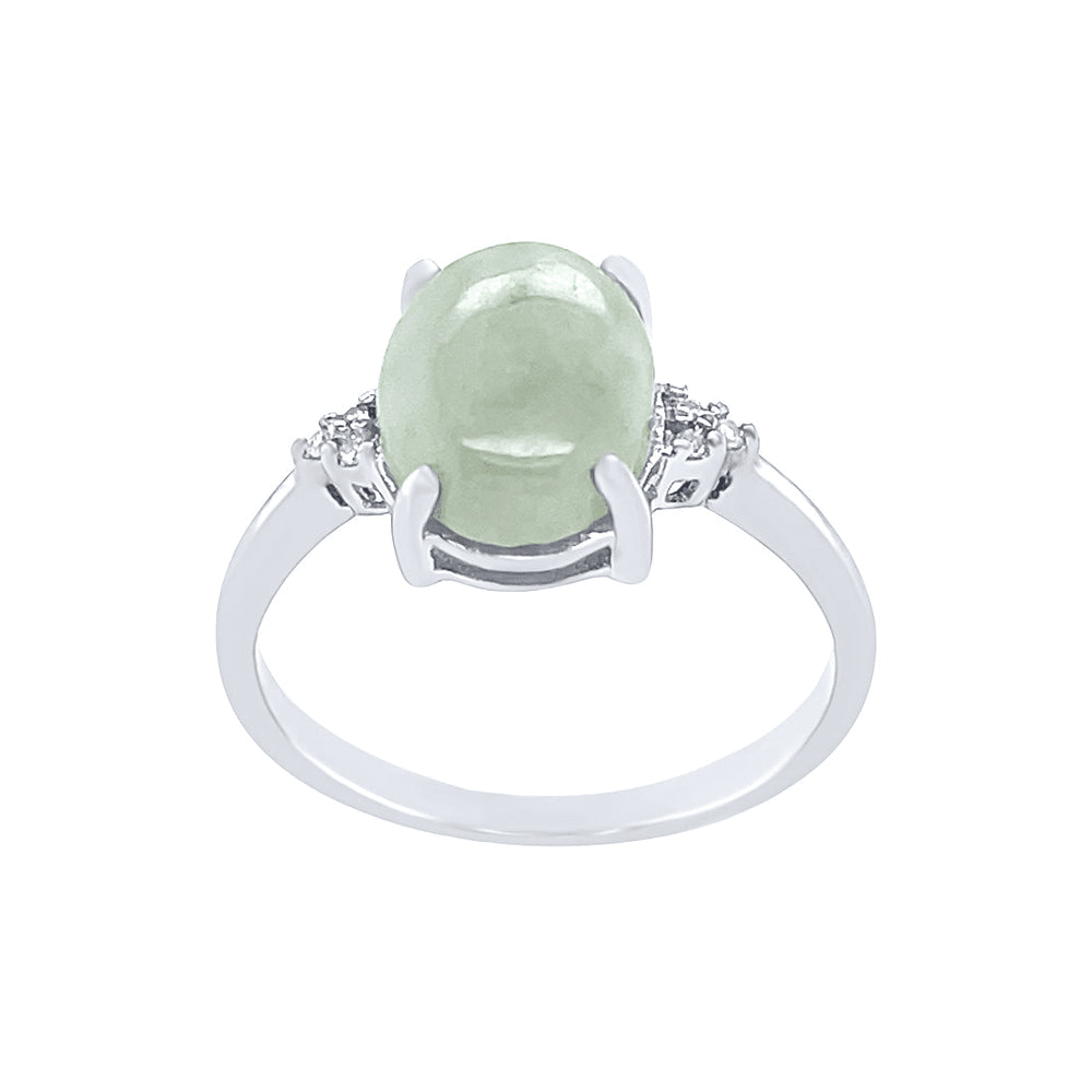 Oval Cut Jade and Diamond Jewellery Set in Sterling Silver Pendants Bevilles 