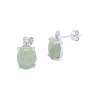 Oval Cut Jade and Diamond Jewellery Set in Sterling Silver Pendants Bevilles 