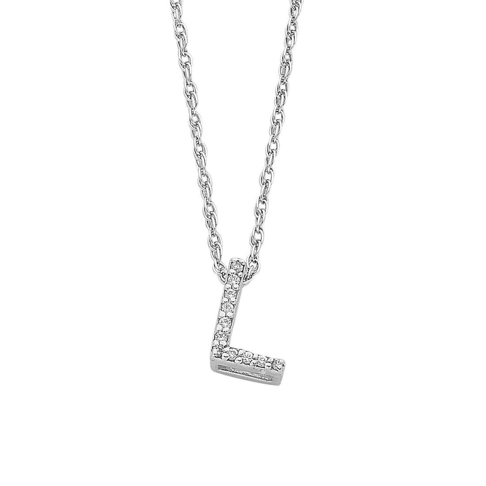 42cm Sterling Silver Cubic Zirconia Initial Necklace - Most Initials Available Pendants Bevilles 