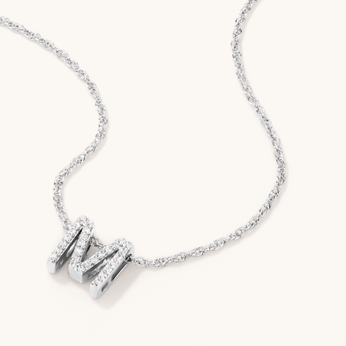 42cm Sterling Silver Cubic Zirconia Initial Necklace - Most Initials Available Pendants Bevilles 