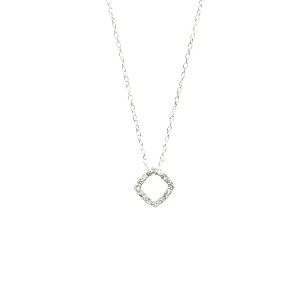 45cm Sterling Silver Cubic Zirconia Open Square Necklace Pendants Bevilles 