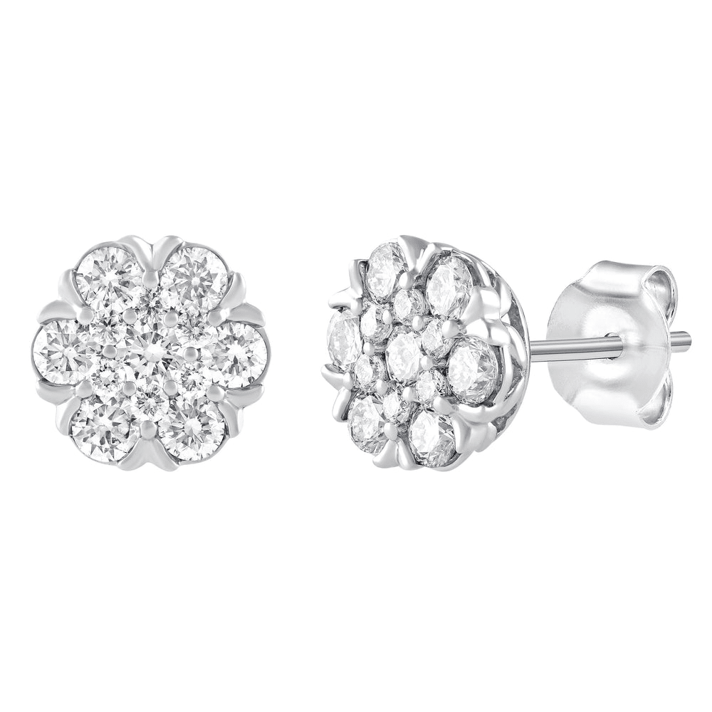 Meera Cluster Stud Earrings with 1.00tw of Laboratory-Grown Diamonds in 9kt White Gold Earrings Bevilles 