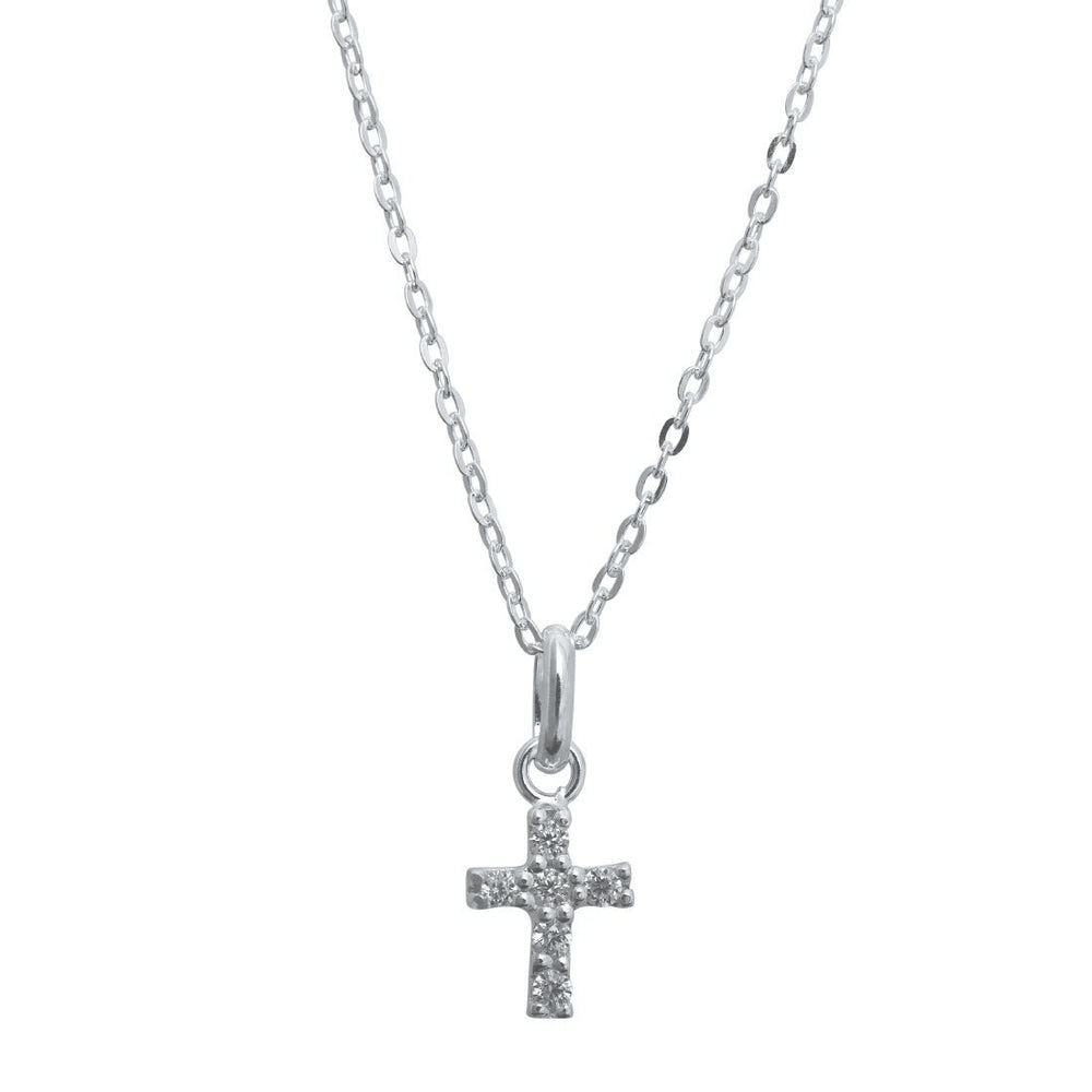 45cm Cubic Zirconia Mini Cross Necklace in Sterling Silver Pendants Bevilles 