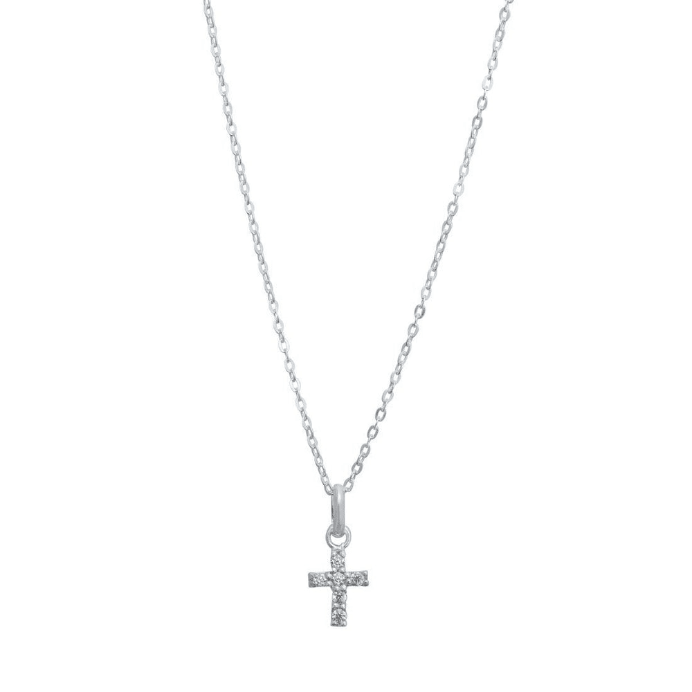 45cm Cubic Zirconia Mini Cross Necklace in Sterling Silver Pendants Bevilles 