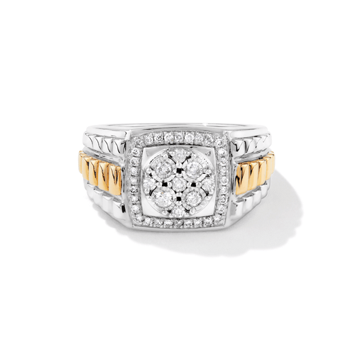 Rolex Look Men's Ring with 0.50tw of Diamonds in 9kt Yellow Gold and Sterling Silver Rings Bevilles 