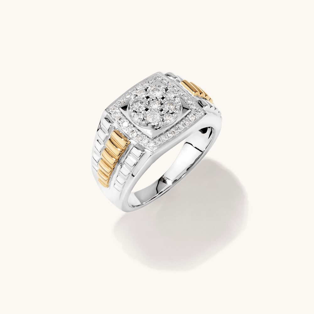Rolex Look Men's Ring with 0.50tw of Diamonds in 9kt Yellow Gold and Sterling Silver Rings Bevilles 