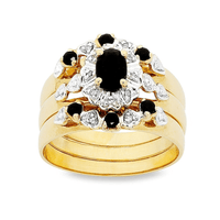 Diamond and Sapphire Three Ring Set in 9kt Yellow Gold Rings Bevilles 