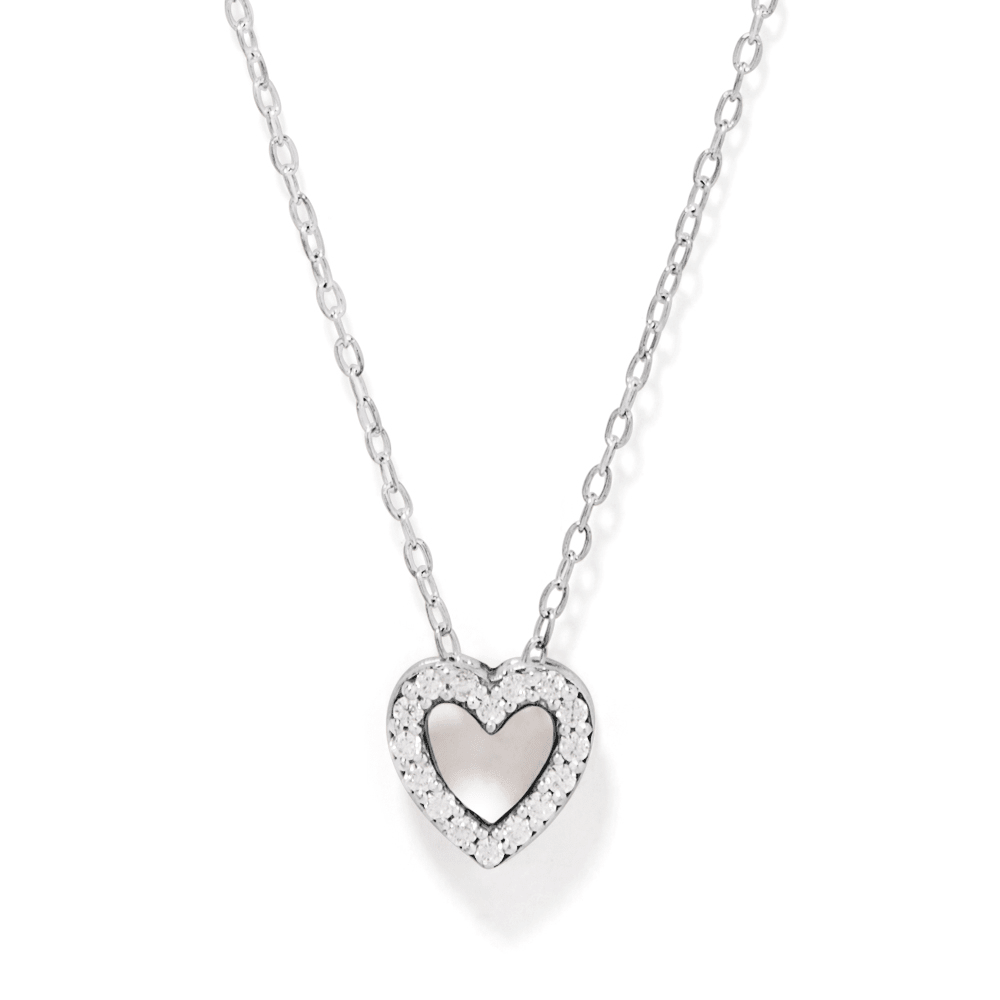 40cm Open Heart Necklace with Cubic Zirconia in Sterling Silver Pendants Bevilles 