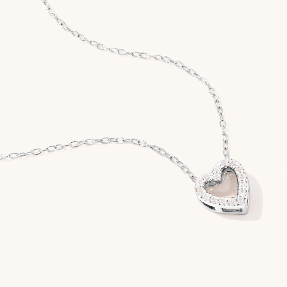 40cm Open Heart Necklace with Cubic Zirconia in Sterling Silver Pendants Bevilles 