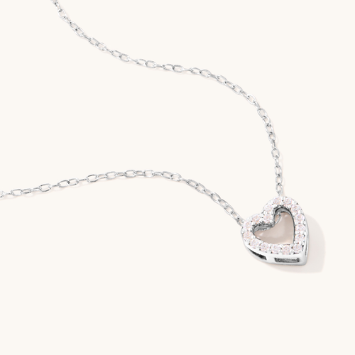 40cm Open Heart Necklace with Cubic Zirconia in Sterling Silver