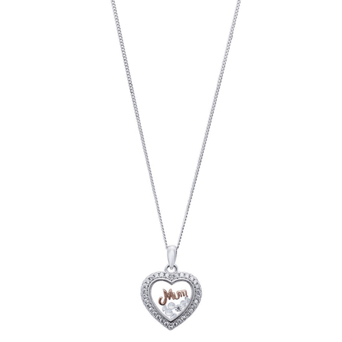 45cm Rose 'Mum' Glass Locket Sterling Silver Necklace Pendants Bevilles 