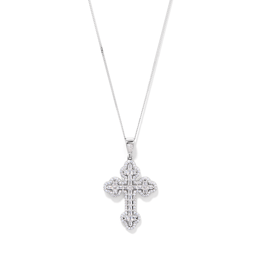 45cm Cubic Zirconia Fancy Cross Sterling Silver Necklace Pendants Bevilles 