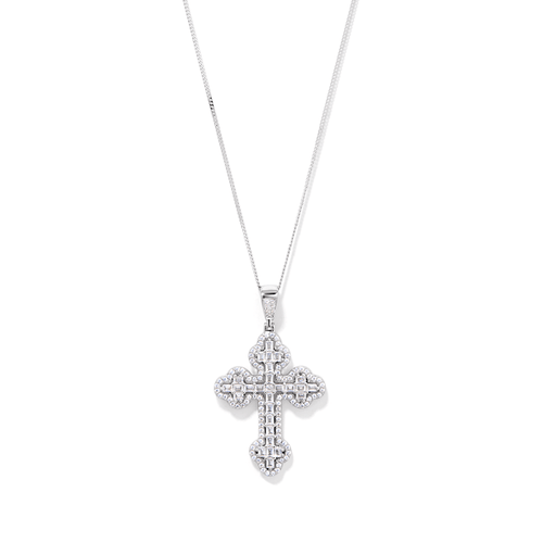 45cm Cubic Zirconia Fancy Cross Sterling Silver Necklace Pendants Bevilles 