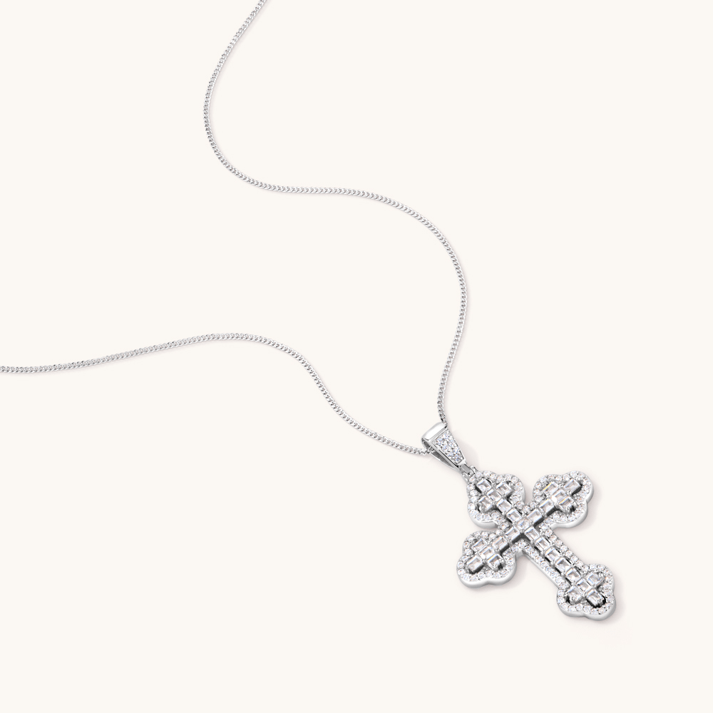 45cm Cubic Zirconia Fancy Cross Sterling Silver Necklace Pendants Bevilles 
