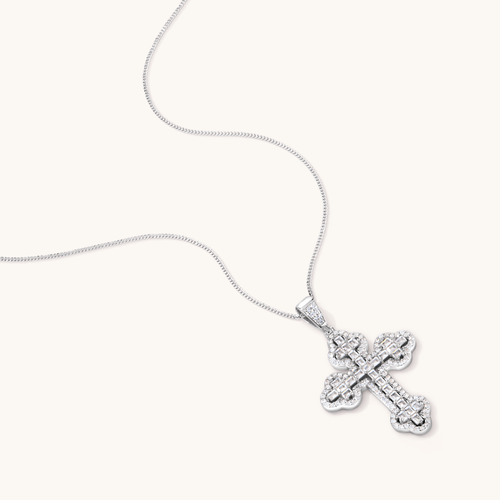 45cm Cubic Zirconia Fancy Cross Sterling Silver Necklace Pendants Bevilles 