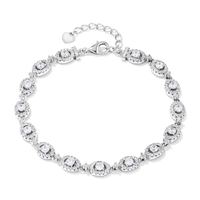 20cm Cubic Zirconia Oval Halo Bracelet in Sterling Silver Bracelets Bevilles 