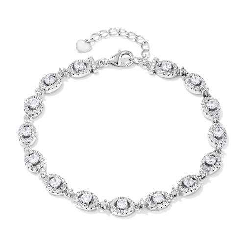 20cm Cubic Zirconia Oval Halo Bracelet in Sterling Silver Bracelets Bevilles 