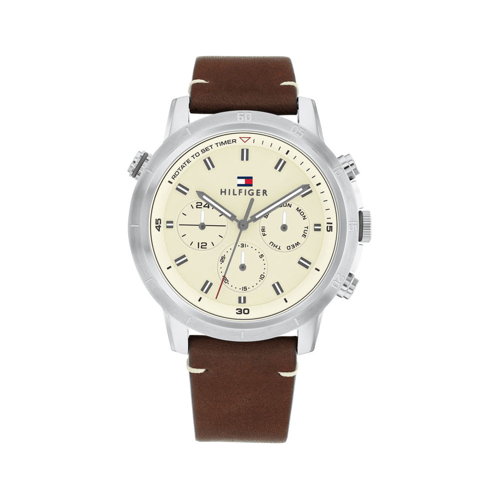 Tommy Hilfiger Troy Dark Brown Leather Parchment Dial Men's Watch 1792102 Watches Tommy Hilfiger 