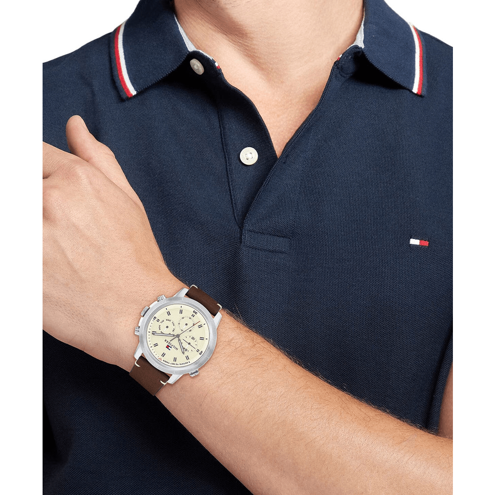 Tommy Hilfiger Troy Dark Brown Leather Parchment Dial Men's Watch 1792102 Watches Tommy Hilfiger 