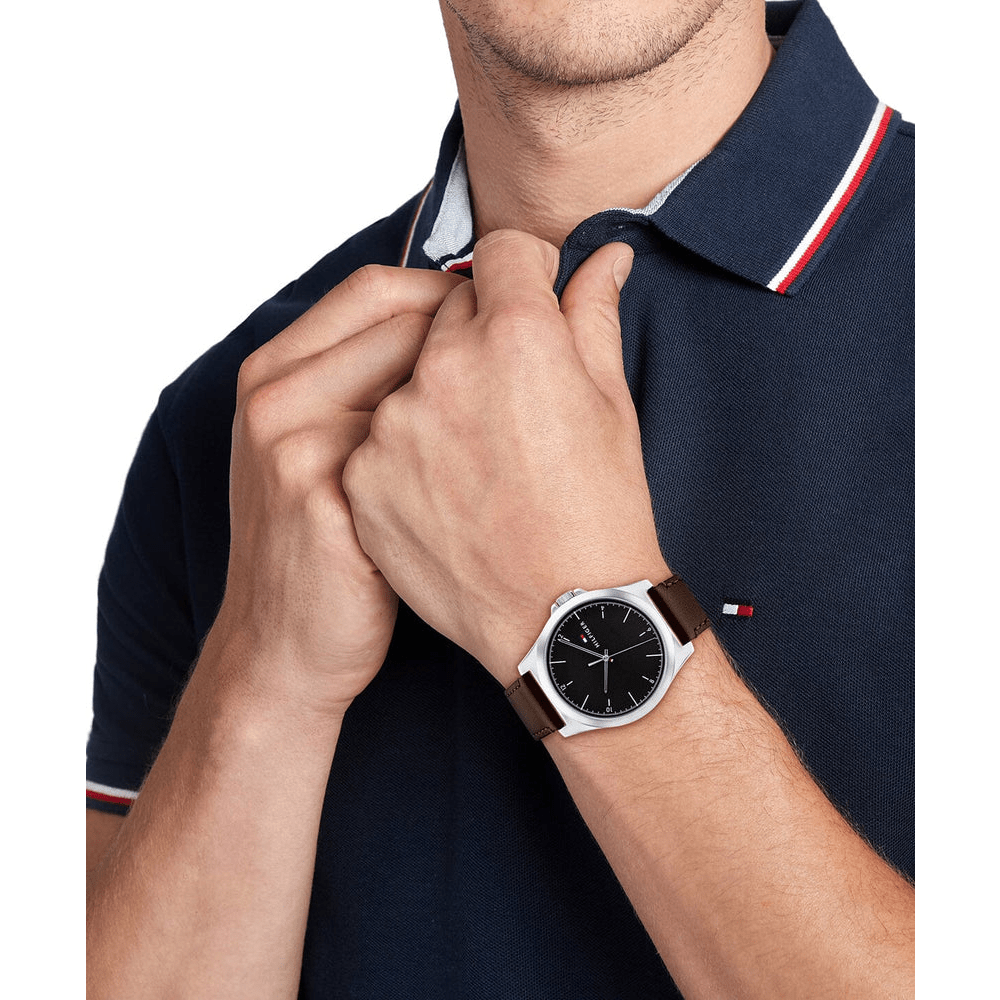Tommy Hilfiger Norris Dark Brown Leather Black Dial Men's Watch 1710601 Watches Tommy Hilfiger 