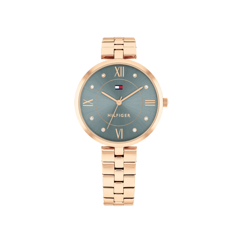 Tommy Hilfiger Ella Ionic Plated Rose Gold Steel Light Blue Dial Ladies Watch 1782686 Watches Tommy Hilfiger 