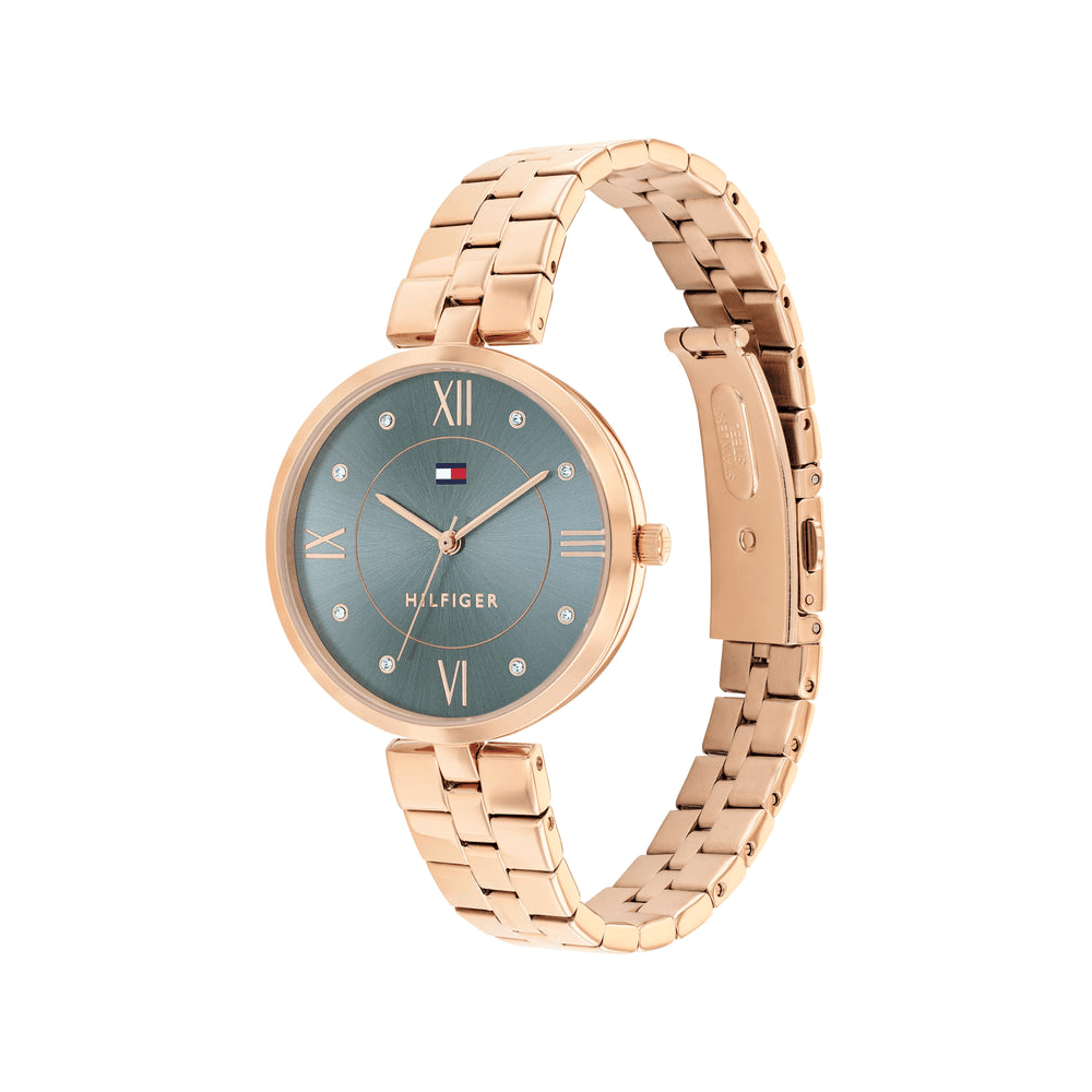 Tommy Hilfiger Ella Ionic Plated Rose Gold Steel Light Blue Dial Ladies Watch 1782686 Watches Tommy Hilfiger 