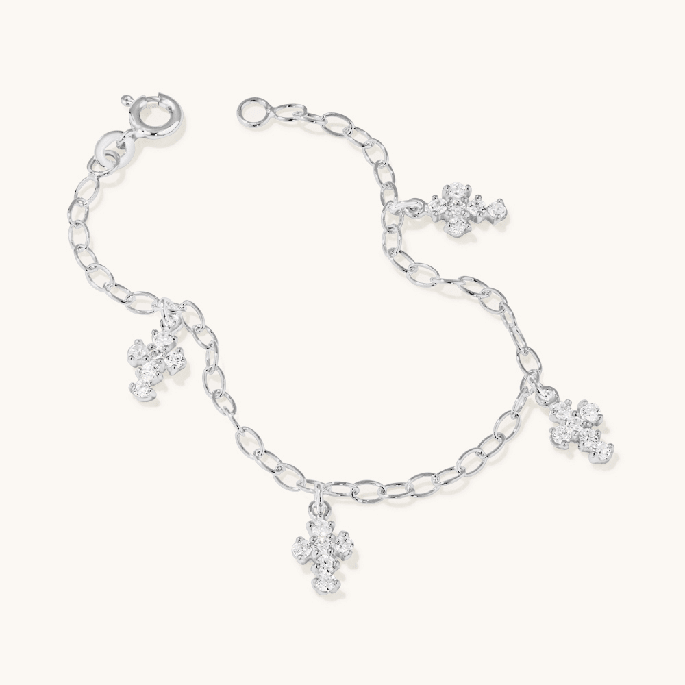 15cm Children's Cross Charm Bracelet with Cubic Zirconia in Sterling Silver Bracelets Bevilles 