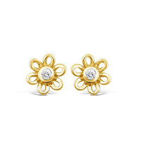 Children's Diamond Set Open Flower Earrings in 9kt Yellow Gold Earrings Bevilles 