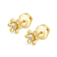 Children's Diamond Set Open Flower Earrings in 9kt Yellow Gold Earrings Bevilles 