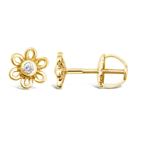 Children's Diamond Set Open Flower Earrings in 9kt Yellow Gold Earrings Bevilles 