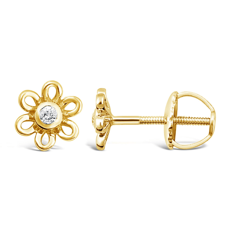 Children's Diamond Set Open Flower Earrings in 9kt Yellow Gold Earrings Bevilles 