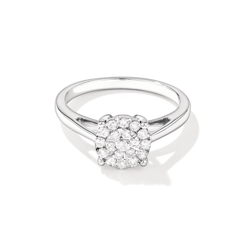 Cluster Solitaire Look Halo Ring with 0.25tw of Diamonds in 9kt White Gold Rings Bevilles 