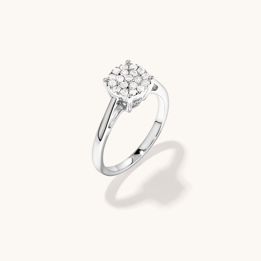 Cluster Solitaire Look Halo Ring with 0.25tw of Diamonds in 9kt White Gold Rings Bevilles 