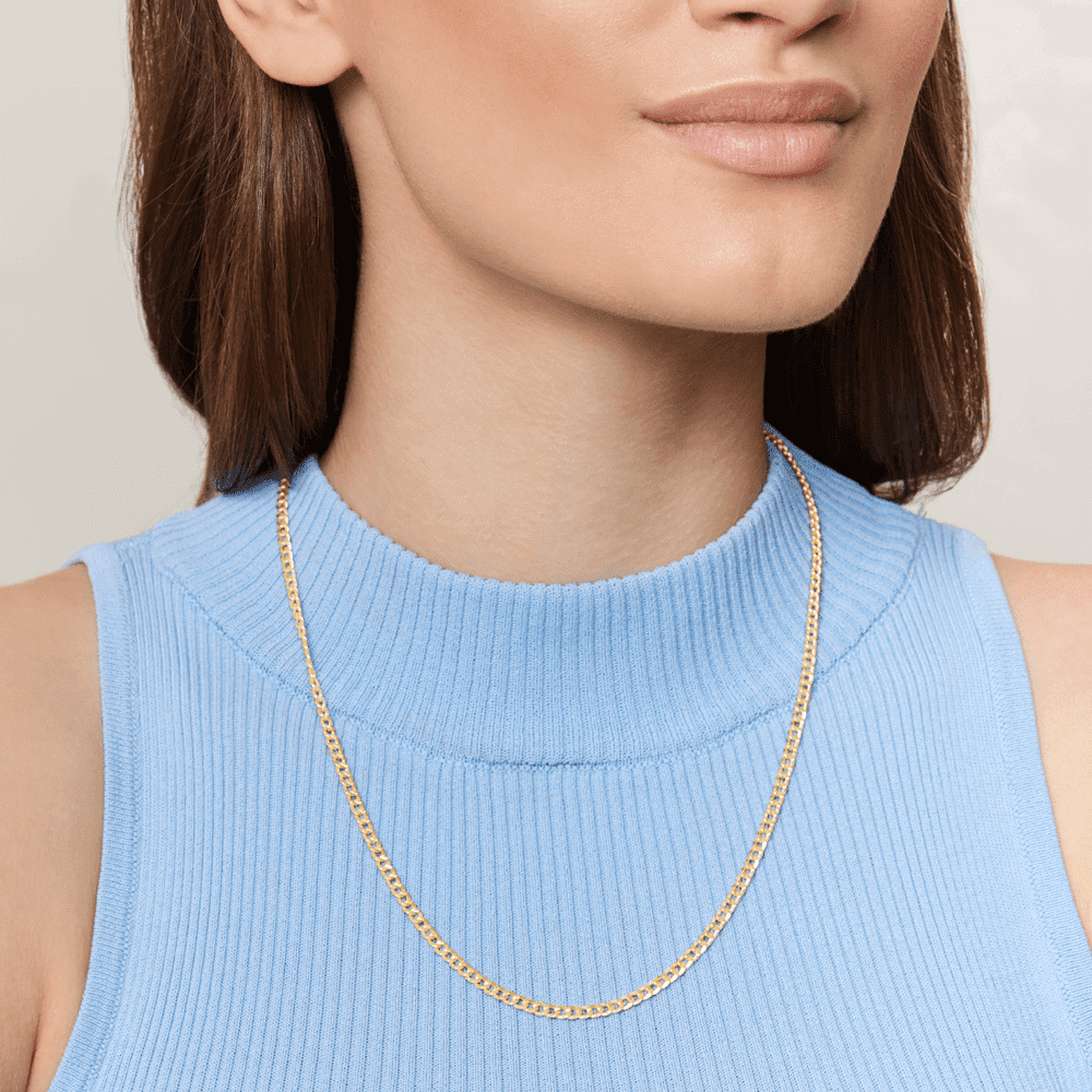 9ct Yellow Gold Silver Infused Flat Curb Necklace 50cm Bevilles Jewellers 