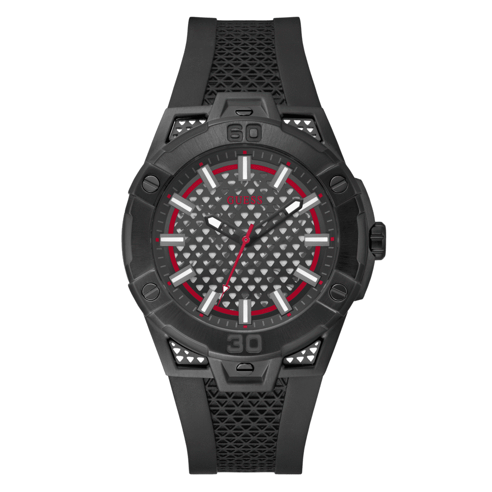 Guess Network Brushed Black Logo Case Sunray Black Logo Dial With Black Logo Silicone Strap GW0712G1 Bracelets Guess 