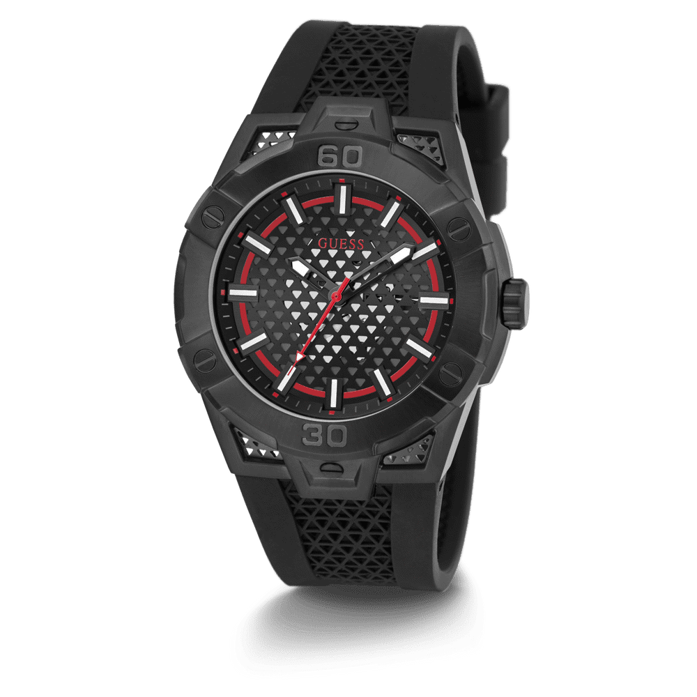 Guess Network Brushed Black Logo Case Sunray Black Logo Dial With Black Logo Silicone Strap GW0712G1 Bracelets Guess 