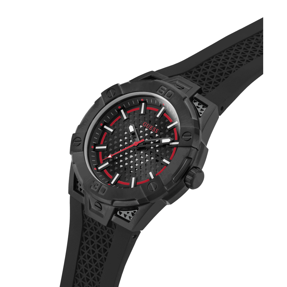 Guess Network Brushed Black Logo Case Sunray Black Logo Dial With Black Logo Silicone Strap GW0712G1 Bracelets Guess 