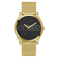 Guess Reputation Polished Gold Tone Case Sunray Black Logo Dial With Polished Gold Tone Mesh Bracelet GW0710G2 Bracelets Guess 