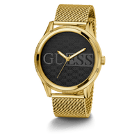 Guess Reputation Polished Gold Tone Case Sunray Black Logo Dial With Polished Gold Tone Mesh Bracelet GW0710G2 Bracelets Guess 