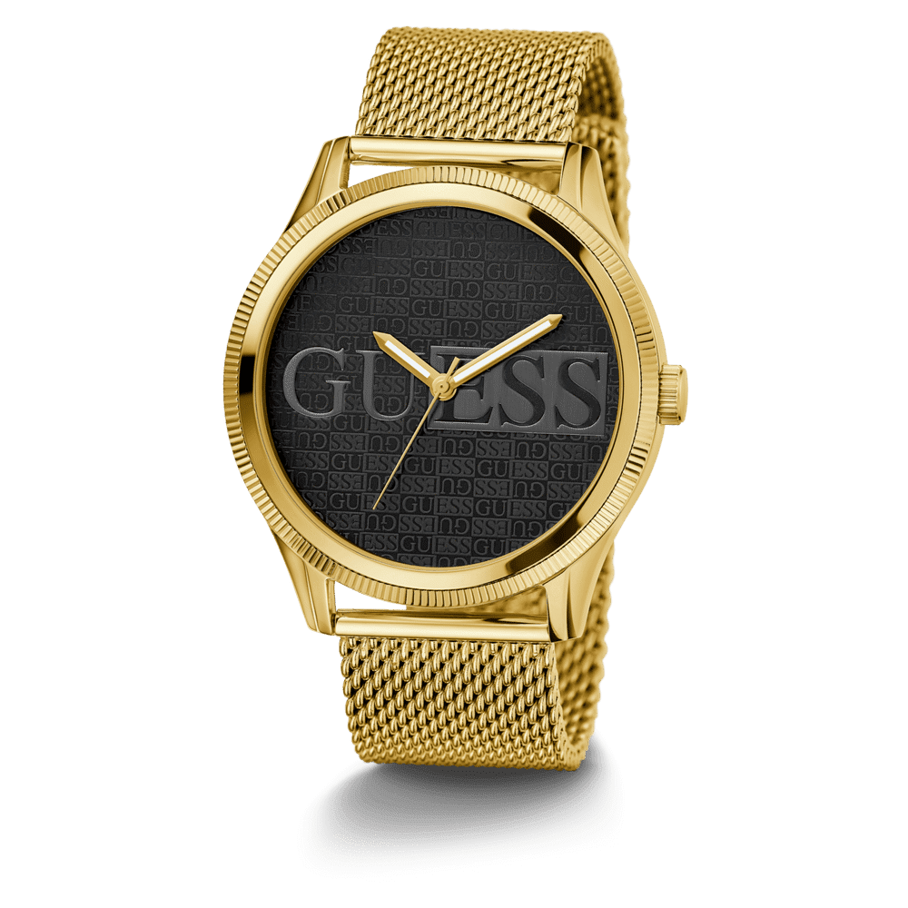 Guess Reputation Polished Gold Tone Case Sunray Black Logo Dial With Polished Gold Tone Mesh Bracelet GW0710G2 Bracelets Guess 