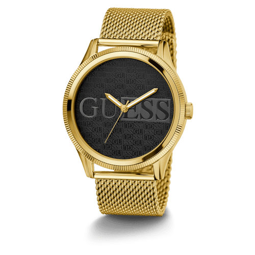 Guess Reputation Polished Gold Tone Case Sunray Black Logo Dial With Polished Gold Tone Mesh Bracelet GW0710G2 Bracelets Guess 